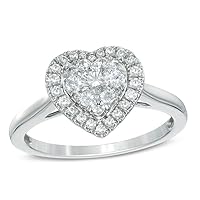 0.50 Cttw Round Cut White Natural Diamond Heart Frame Cluster Ring in 14K Solid White Gold