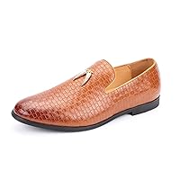 Men's Slip-on Woven Loafers Dress Leather Comfortable Lightweight Shoes