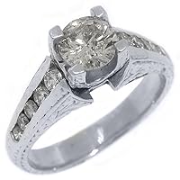 14k White Gold Brilliant Round Antique Diamond Engagement Ring 1.35 Carats