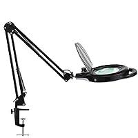 10X Magnifying Lamp with Clamp, KIRKAS 2200 LM Super Bright and Stepless Dimming Magnifying Glass with Light, Real Glass Lens Lighted Magnifier Light for Close Work, Crafts, Reading, Repair - Black