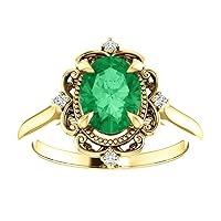 Vintage Inspired Oval Emerald Engagement Ring 14K Yellow Gold, 1.5 CT Victorian Green Emerald Diamond Ring,Filigree Oval Emerald Ring, Wedding/Bridal Ring