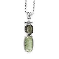 925 Sterling Silver Moldavite and Green Kyanite Pendant Necklace with 19-inch Box Chain for Women and Girls