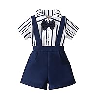 Modern Baby Clothes Toddler Boys Short Sleeve Striped Prints T Shirt Tops Suspenders Shorts Baby Boy (Navy, 9-12 Months)