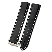 19mm 20mm 21mm 22mm Rubber Silicone Watchband for Omega AT150 Seamaster 300 De Ville Planet Ocean Watch Pointed Buckle Strap (Color : Black White, Size : 22mm)