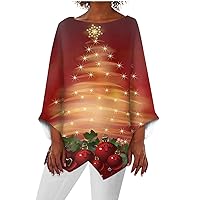 Womens Christmas Tops 3/4 Sleeve Crewneck Blouses Plus Size High Low Irregular Hem Sweatshirts Loose Santa Print