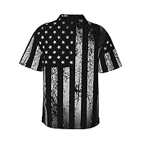 Vintage American Flag USA Patriotic-Shirt Funny Shirts Hawaii Floral Hawaiian Casual Short Sleeve Tees Unisex