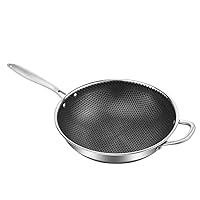 Wok,pan,Professional Non-Stick Carbon Steel Induction Wok,with Handle,Suitable for All Gas stoves,Easy to Clean Pans,Including Induction Cooker / 34cm