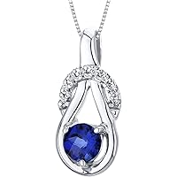 PEORA Created Blue Sapphire Pendant Necklace in Sterling Silver, Dainty Infinity Design, Round Shape, 5mm, 0.75 Carat total with 18 inch Chain