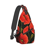 Poppy Flowers Print Crossbody Backpack Shoulder Bag Cross Chest Bag For Travel, Hiking Gym Tactical Use