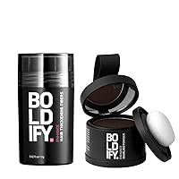 Hair Fiber (Dark Brown) + Hairline Powder (Dark Brown): Boldify Build & Conceal Bundle - Undetectable Hair Thickener for Fine Hair, Instant Stain-Proof Root Touchup Powder, For Men & Women