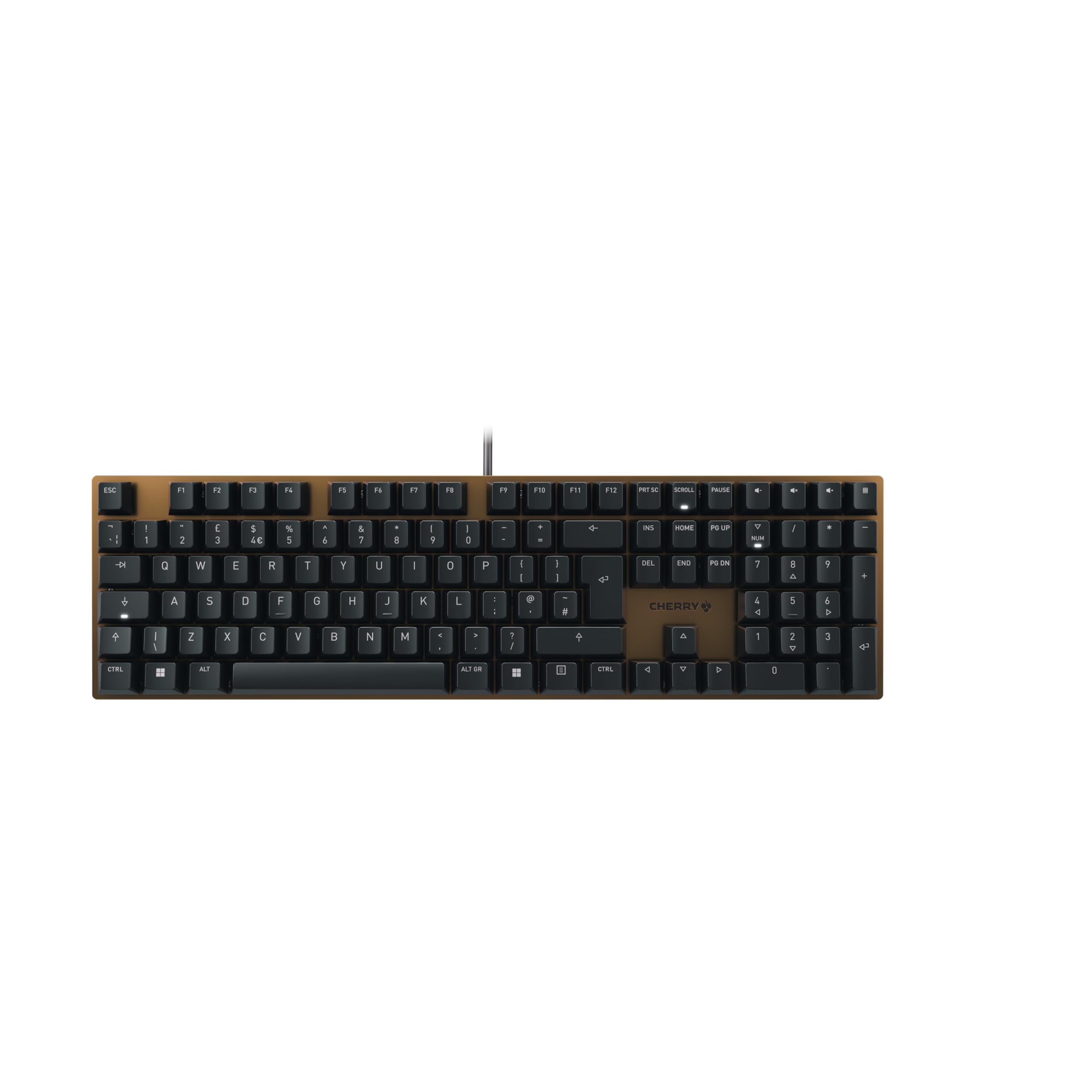 CHERRY KC 200 MX, mechanical office keyboard, British layout (QWERTY), elegant design with anodized metal plate, wired, MX2A SILENT RED switches, Black/Bronze