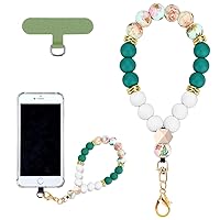 Marble Silicone Beaded Phone Wrist Strap, Cellphone Lanyard with Tether Tab, Elastic Hands-Free Wristlet Bracelet