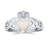 Personalize Sorority Sisters BFF Celtic Love Knot Oval Gemstone Orange Blue White Created Opal Promise Triquetra Claddagh Ring For Women Teens 14K Gold Yellow .925 Sterling Silver Customizable
