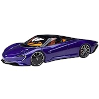 McLaren Speedtail Lantana Purple Metallic with Black Top and Yellow Interior and Suitcase Accessories 1/18 Model Car by Autoart 76089