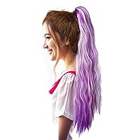 Drawstring Ponytail Omber Color Corn Wavy Ponytail Synthetic Hair Ponytail Extension for Women Girls (22inch, M Purple/Light Pink)