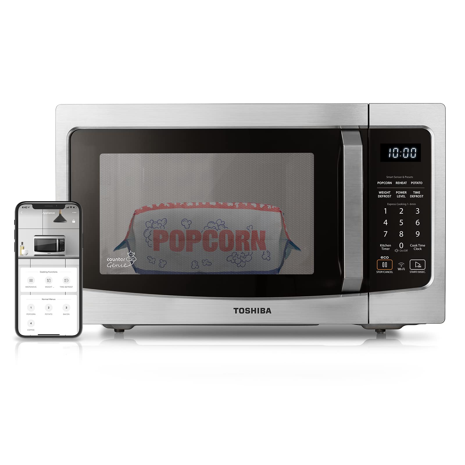 TOSHIBA ML-EM34P(SS) Smart Countertop Microwave, Sensor Reheat, Works With Alexa & Remote Control, Kitchen Essentials, Mute Function&ECO Mode, 1100W, 1.3 Cu Ft, With 12.4