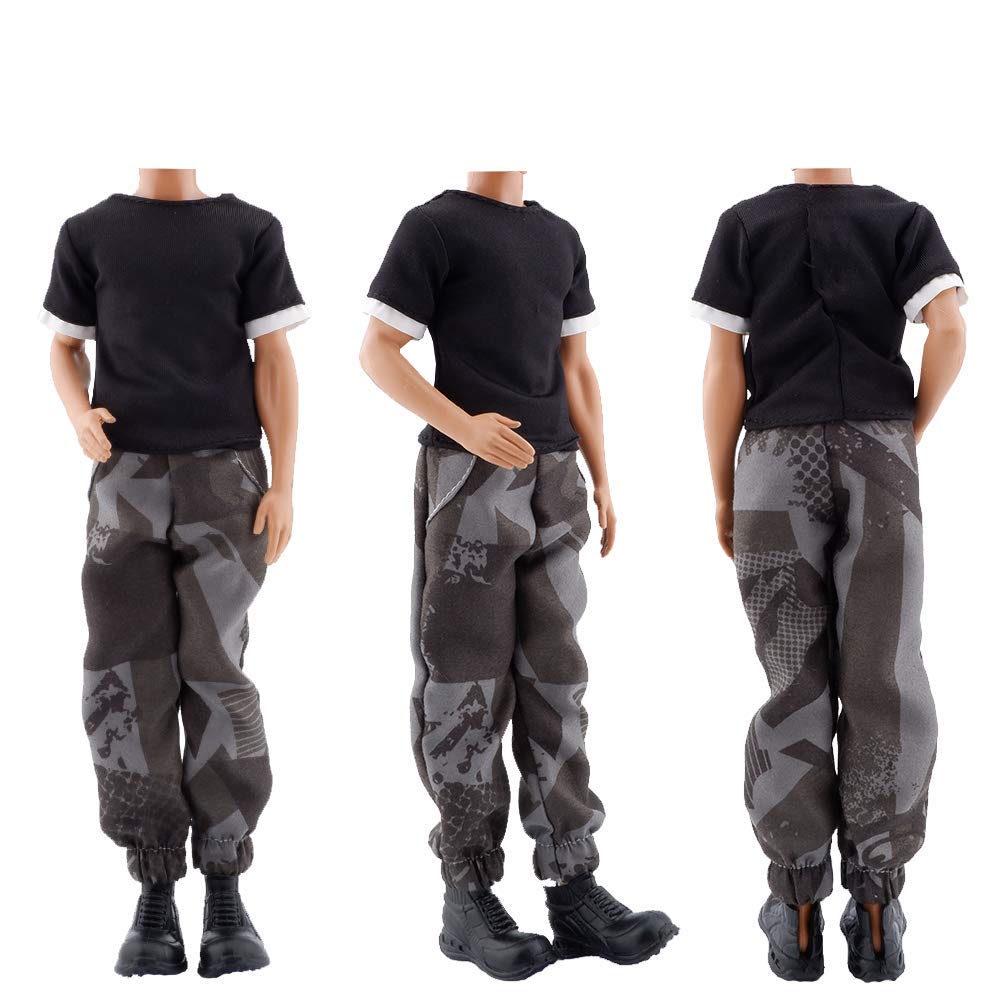 E-TING 3 Sets Doll Casual Wear Clothes Overalls Jacket Pants Outfits with 3 Pair Shoes for 12 Inches boy Dolls