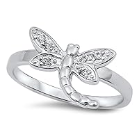 Clear CZ Boho Dragonfly Animal Cute Ring New 925 Sterling Silver Band Sizes 5-9