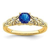 14k Gold Polished Sapphire and Diamond Ring Size 7.00 Jewelry for Women