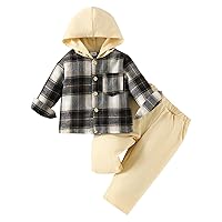 Baby Boy Sweater Outfit Toddler Boys Long Sleeve Plaid Hooded Tops Solid Color Pants Two Toddler Boy Clothes Short
