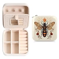 Bee Boho Flower Small Jewelry Box Travel Jewelry Case Jewelry Organizer Storage Case Portable PU Leather Jewelry Travel Case with Mirror,Travel Essentials for Women and Girls