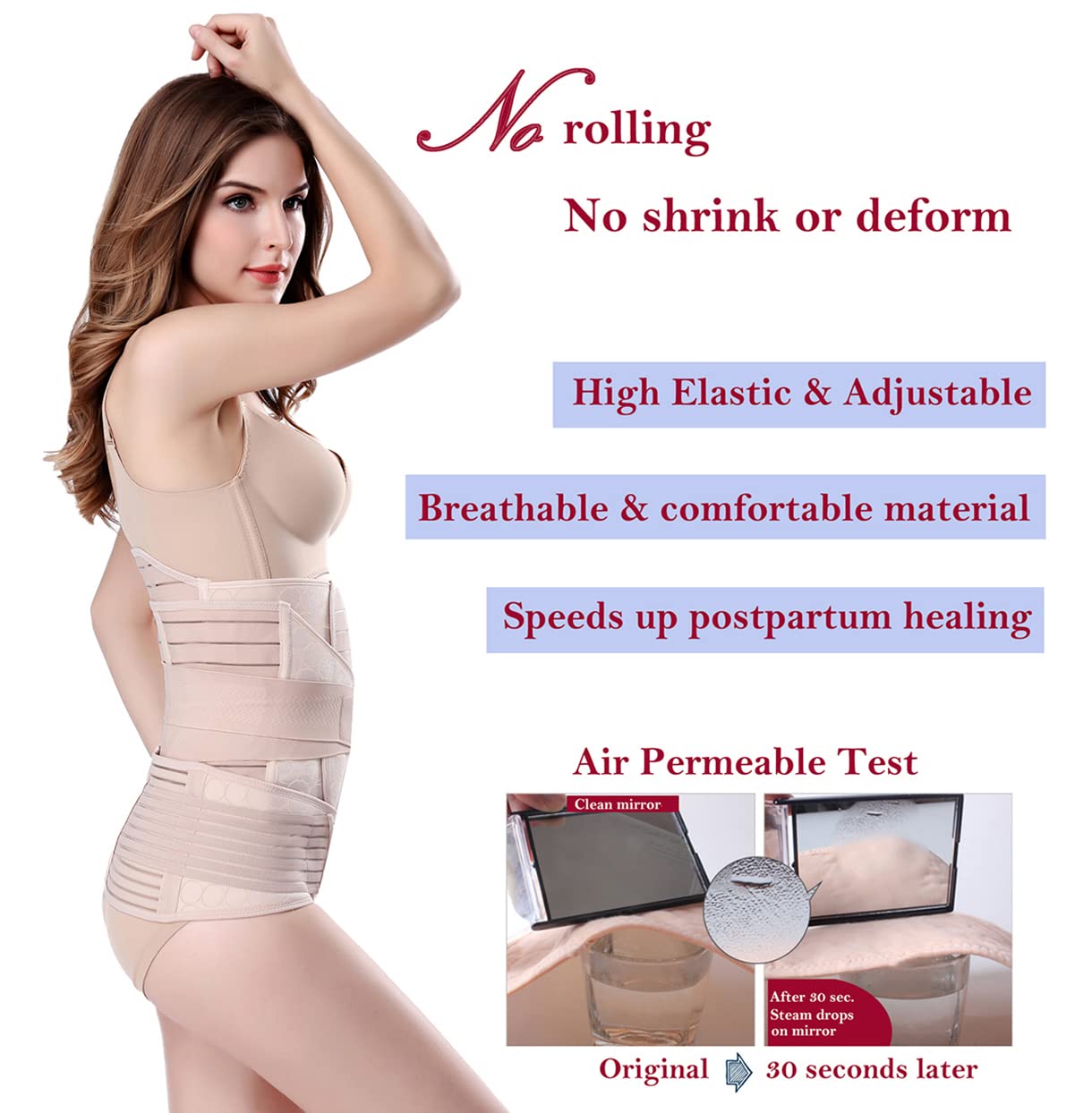 ChongErfei 3 in 1 Postpartum Support - Recovery Belly/waist/pelvis Belt Shapewear Slimming Girdle, Beige, One Size For Posture Correction