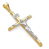 14k REAL Two Tone Gold Religious Crucifix Jesus Cross Charm Pendant- 5 Different Size Available