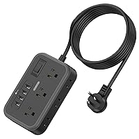Flat Plug Extension Cord 10 Ft, NTONPOWER 6 Widely Spaced Outlet(2 Side) Power Strip with 4 USB Ports, Overload Protection, Wall Mount Charging Station for Home Office, Nightstand and dorm room, Black
