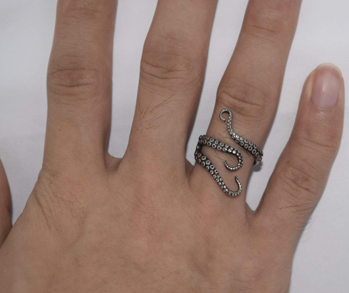 316L Stainless Steel Pirate Octopus Ring Tentacles Black S-shaped One Size Opening Ring