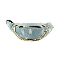 Le Miel Fanny Packs Denim Delight Jean Waist Pack Stylish Chic Belt Bag with Chain Accent for Women (LY104 Denim)