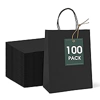 GSSUSA 100 Pack 8x4.25x10'' Paper Bags with Handles Bulk, Black Paper Gift Bags for Small Business, Sturdy Grocery Retail Shopping Bags, Birthday Party Favor Bags, Craft Bags, Kraft Bags