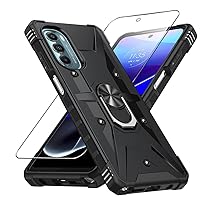 for Moto G Stylus 5G 2022 Case Shockproof Ring Armor Case with Tempered Glass Screen Protector Full Body Anti-Scratch Heavy Duty Hybrid Rugged Cover for Moto G Stylus 5G 2022 Black