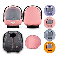 CozyBaby Combo Pack with Mesh Sun & Bug Cover & Lightweight Spring with Elasticized Edge, Pink Grapefruit