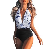 Blue and White Swimsuit Modest Swimsuit Tops for Women Underwire Swimsuits for Women Plus