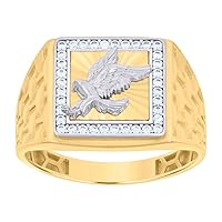 10k Two tone Gold Mens CZ Cubic Zirconia Simulated Diamond Eagle Bird Square Ring Measures 13.9mm Long Jewelry Gifts for Men
