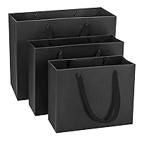 QIELSER 36 Pack Black Gift Bags Bulk, Heavy Duty Kraft Paper Shopping Bags with Ribbon Handles for Party Favor, Wedding, Retail, Baby Shower, Christmas, 3 Size in 9