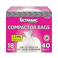 Ultrasac Trash Compactor Bags - (40 Pack with Ties) 18 Gallon for 15 inch Compactors - 25