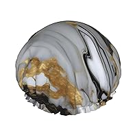 Luxury Marble Pattern Full-Print Fashionable Shower Cap, Water-Resistant Polyester Fabric For Hair Protection