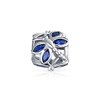 CZ Butterfly Dragonfly Firefly Bead Simulated Blue Sapphire 14K Gold Plated Charm Bead For Women Teen Fits European Bracelet .925 Sterling Silver