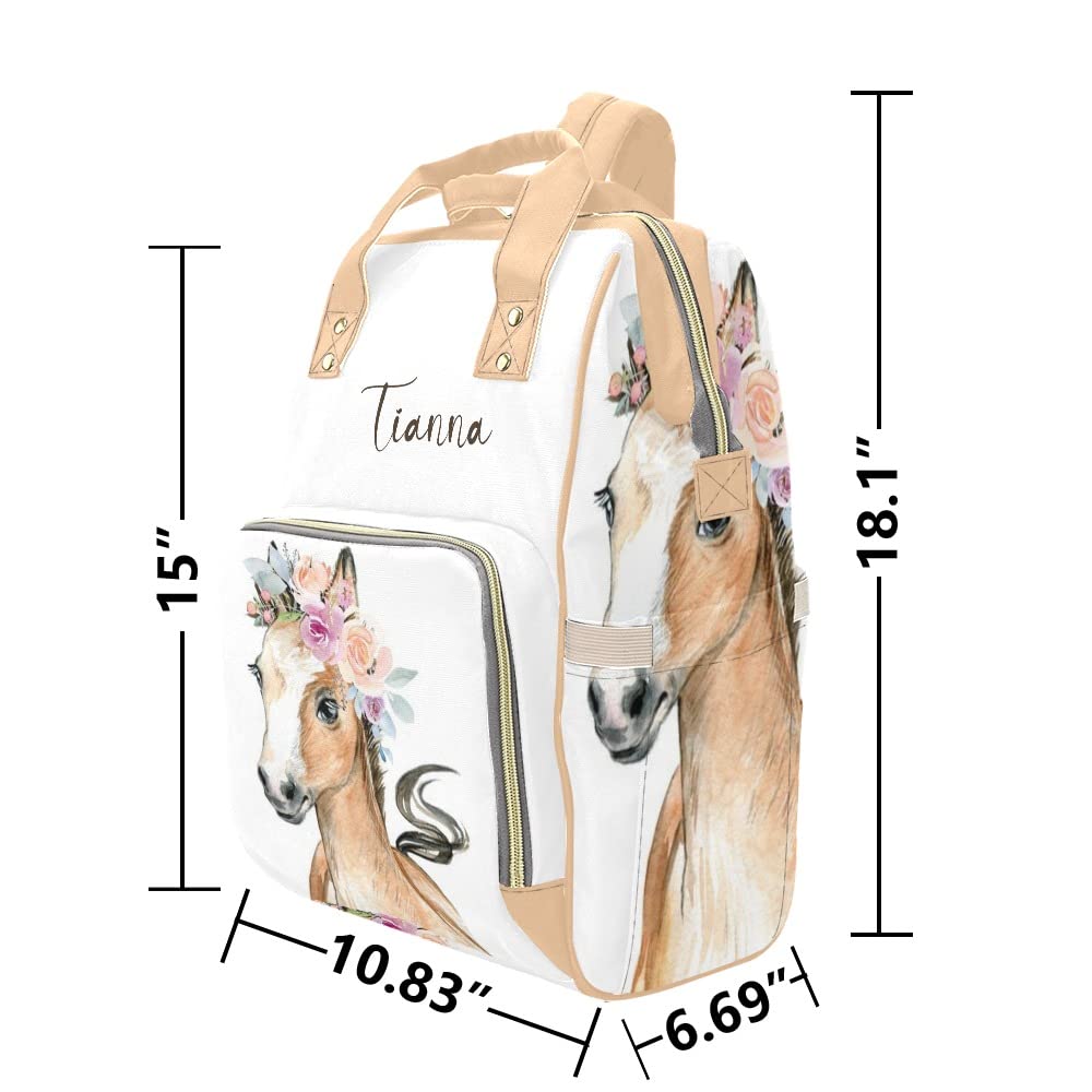 Horse Flower Diaper Bags with Name Waterproof Mummy Backpack Nappy Nursing Baby Bags Gifts Tote Bag for Women