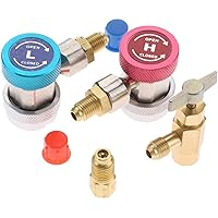 R134A AC Quick Coupler Adapter with Self-Sealing Can Tap Valve Kit, Adjustable R134A Adapter Fittings Quick Coupler, R134A Can Tap Valve Refrigerant Dispenser with Tank Adapter, for A/C Freon Hose