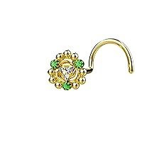 14k Yellow Gold Plating Green Gems Dianty Tiny Nose Stud 925 Sterling Silver L Bend 20g Nose Rings