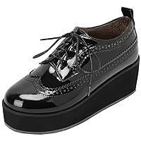 Womens Wingtip Platform Wedge Patent Leather Oxford Shoes High Heel Vintage Sneakers