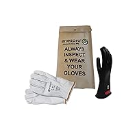 Class 0 Black Rubber Voltage Insulating Glove Kit with Leather Protectors, Max. Use Voltage 1,000V AC/ 1,500V DC, KITGC0B11