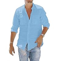 Linen Shirt Men's Linen Shirt Long Sleeve Plus Size Fashion T Shirts Regular Fit Casual Shirt Shirts Outdoor Top, 03-blue