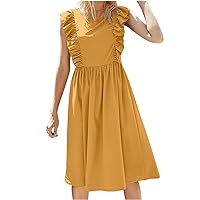YZHM A Line Midi Dress for Women Ruffle Sleeveless Summer Dress Round Neck Casual Dresses 2023 Flowy Dress for Teen Girls