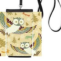 Lovely Birds Owls Floral Patterns Phone Wallet Purse Hanging Mobile Pouch Black Pocket
