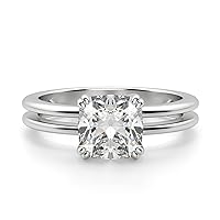Kiara Gems 2 CT Cushion Colorless Moissanite Engagement Ring for Women/Her, Wedding Bridal Ring Sets, Eternity Sterling Silver Solid Gold Diamond Solitaire 4-Prong Sets, for Her