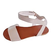 Flip Flop Sandals For Women Platform Ladies Fashion Summer Solid Color Leather Open Toe Ankle Buckle Flat Sandals