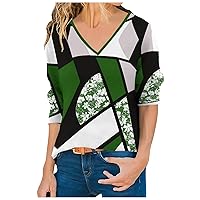 Women Classic Sweatshirt Irregular Striped Geometric Print Casual V Neck Blouses Shirts Fleece Fashion Pullover